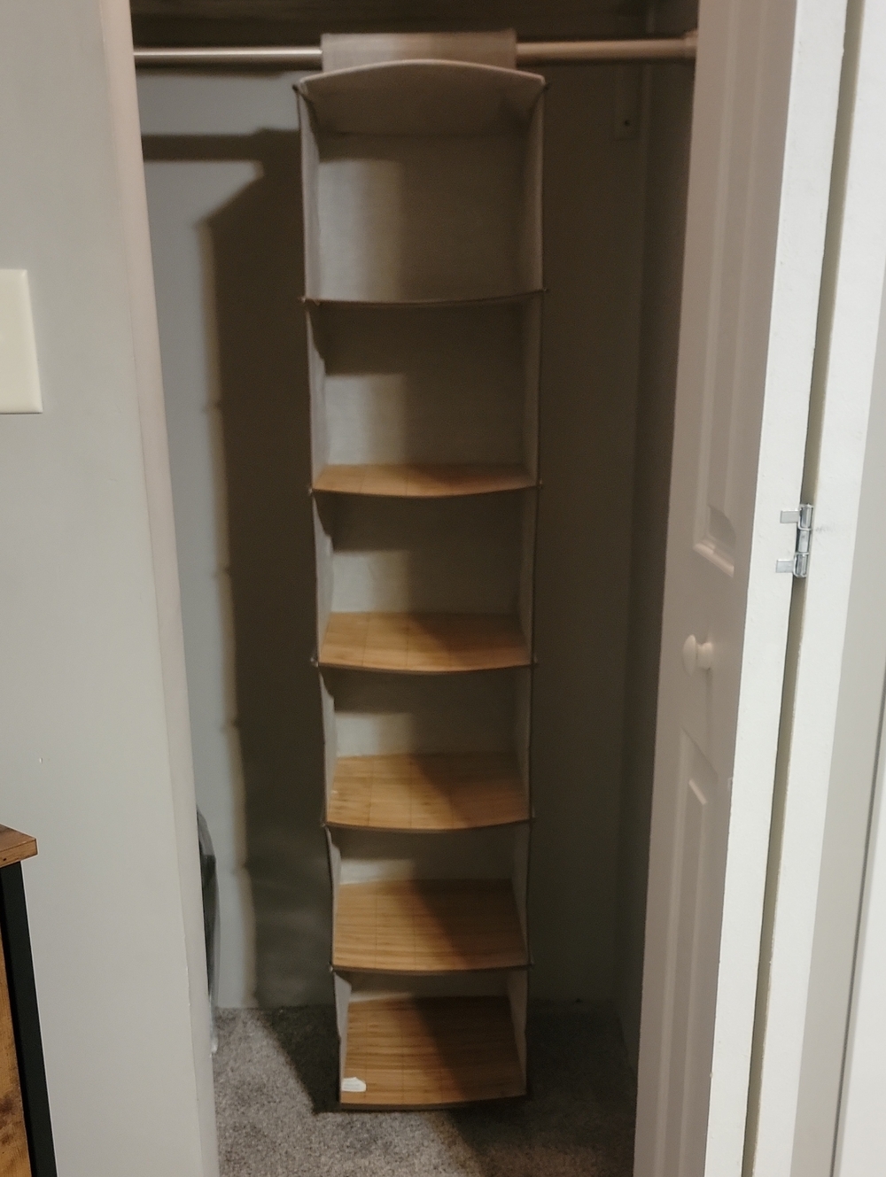 6 Shelf Hanging Closet Shelf Organizer - Beige with Bamboo Shelves